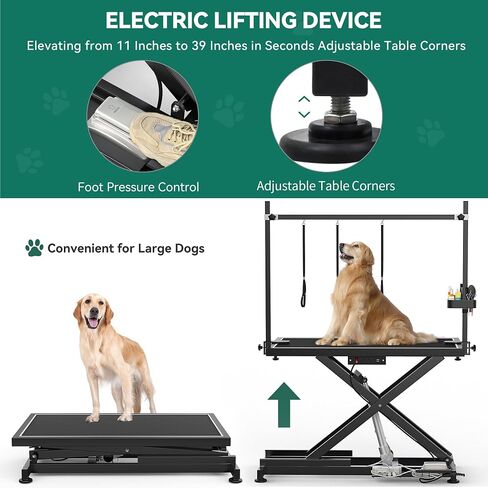 YITAHOME 50 Inch Professional Electric Dog Grooming Table, Heavy Duty Grooming Table for Dogs at Home, Aluminum Dog Grooming Arm, Anti-Slip Tabletop & Tool Organizer Large Pet Grooming Station Black in Saudi Arabia
