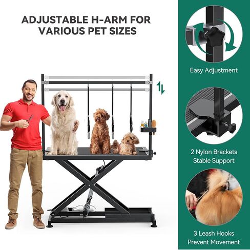 YITAHOME 50 Inch Professional Electric Dog Grooming Table, Heavy Duty Grooming Table for Dogs at Home, Aluminum Dog Grooming Arm, Anti-Slip Tabletop & Tool Organizer Large Pet Grooming Station Black in Saudi Arabia