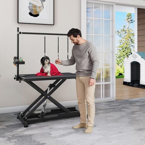 YITAHOME 50 Inch Professional Electric Dog Grooming Table, Heavy Duty Grooming Table for Dogs at Home, Aluminum Dog Grooming Arm, Anti-Slip Tabletop & Tool Organizer Large Pet Grooming Station Black in Saudi Arabia