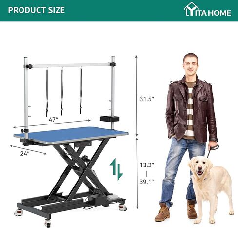 طاولة العناية بالكلاب الكهربائية الاحترافية مقاس 50 بوصة من YITAHOME، طاولة حلاقة شديدة التحمل للكلاب في المنزل، ذراع للعناية بالكلاب من الألومنيوم، سطح طاولة مضاد للانزلاق ومنظم أدوات، محطة كبيرة للعناية بالحيوانات الأليفة باللون الأسود in Kuwait