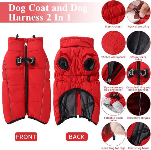 Gyuzh Dog Coat with Harness Dog Coat Winter Waterproof Dog Jacket Dog Winter Coats Jackets with Reflective Harness Built in for Small Medium Large Dogs in Saudi Arabia