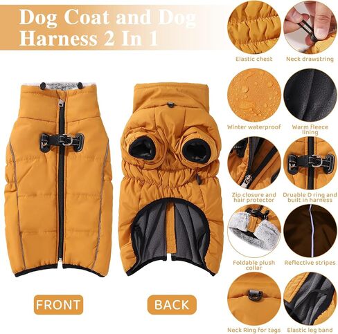 Gyuzh Dog Coat with Harness Dog Coat Winter Waterproof Dog Jacket Dog Winter Coats Jackets with Reflective Harness Built in for Small Medium Large Dogs in Saudi Arabia