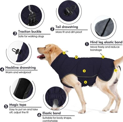 Dotoner Dog Jackets-Warm Dog Coat Reflective Dog Fleece Vest Waterproof Dog Jacket Windproof Dog Winter Coat Dog Cold Weather Coats Dog Jackets for Large Dogs(XXXL,Blue) in Kuwait