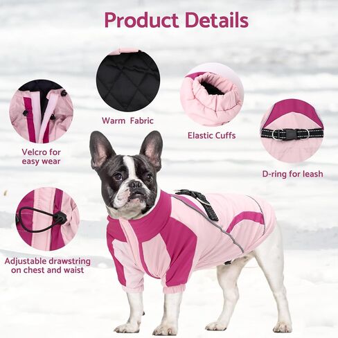 Dog Coat, Windproof Winter Jacket with Harness, Stylish Turtleneck Dog Puffer Coat, Reflective Straps, Hook and Loop Closure for Small Medium Large Dogs CFY03M in Saudi Arabia