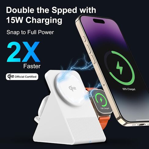 3 in 1 Wierless Charging Station, Qi2 Certified 15W Ultra-Fast Compatible for 3 in 1 Magsafe Apple Devices with PD30W Adapter for iPhone 12-16 Series Apple Watch EarPods (White) in Saudi Arabia