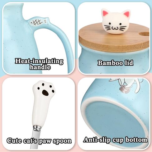 Coffee Cup Warmer with Cat Mug for Women Ceramic Cat Mug Electric Coffee Mug Heater Cute Cat Smart Tea Beverage Cup Warmer for Cat Lovers Christmas New Year Birthday Gift (Blue) in Kuwait