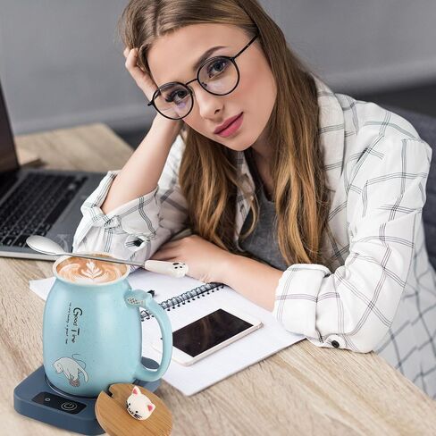 Coffee Cup Warmer with Cat Mug for Women Ceramic Cat Mug Electric Coffee Mug Heater Cute Cat Smart Tea Beverage Cup Warmer for Cat Lovers Christmas New Year Birthday Gift (Blue) in Kuwait