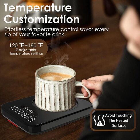 Coffee Mug Warmer for Desk, Electric Mug Warmer with 7 Temp, Fastest Heating & Highest Temperature, 1-12H Timer Smart Coffee Cup Warmer Auto Shut On/Off, Beverage Mug Warmer for Coffee and Tea (Black) in Saudi Arabia
