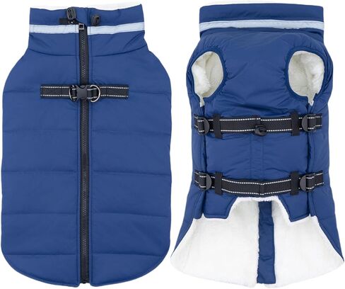 Dog Coat with Harness Built in, Waterproof Dog Jacket with Back Zipper, Reflective Dog Winter Coat for Cold Weather, Windproof Dog Winter Jacket for Small Medium Large Dogs in Kuwait