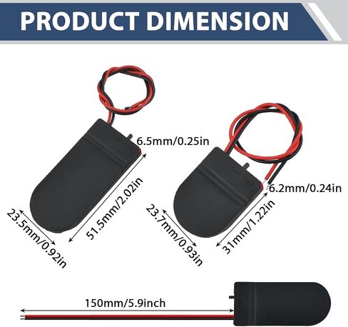 SDTC Tech 6 Pack CR2032 حامل بطارية عملة معدنية، حامل بطارية CR2032 مع مفتاح، CR2032 زر خلية بطارية عملة حامل مع أسلاك يؤدي تشغيل إيقاف التشغيل (أسود، 3 × 1 سولت + 3 × 2 سولت) in Saudi Arabia