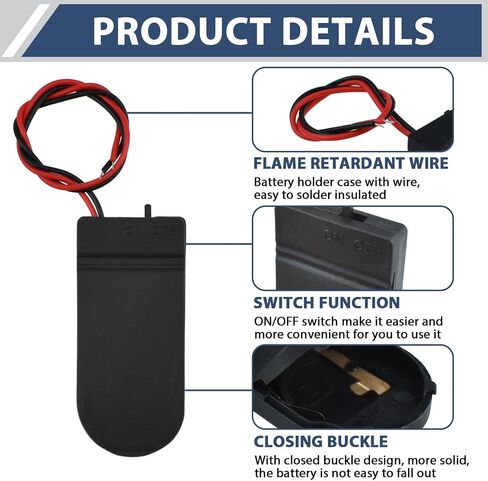 SDTC Tech 6 Pack CR2032 حامل بطارية عملة معدنية، حامل بطارية CR2032 مع مفتاح، CR2032 زر خلية بطارية عملة حامل مع أسلاك يؤدي تشغيل إيقاف التشغيل (أسود، 3 × 1 سولت + 3 × 2 سولت) in Saudi Arabia