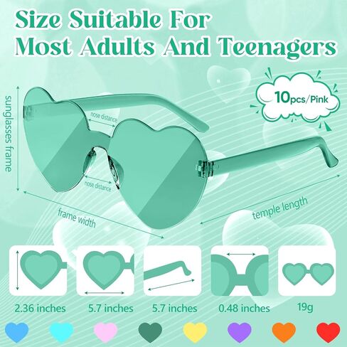 NACHLYNN 10 Pairs Heart Sunglasses Women Rimless Heart Shaped Sunglasses Candy Color Heart Glasses for Costumes Cosplay (Green) in Kuwait