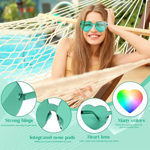 NACHLYNN 10 Pairs Heart Sunglasses Women Rimless Heart Shaped Sunglasses Candy Color Heart Glasses for Costumes Cosplay (Green) in Kuwait
