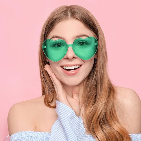 NACHLYNN 10 Pairs Heart Sunglasses Women Rimless Heart Shaped Sunglasses Candy Color Heart Glasses for Costumes Cosplay (Green) in Kuwait