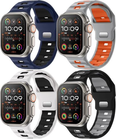 4-Pack Sport Bands Compatible with Apple Watch Ultra 2/Ultra Band 49mm 46mm 45mm 44mm 42mm for Men, Waterproof Silicone Strap Soft Breathable Wristband for iWatch Serise 10 9 8 7 6 5 4 3 SE in Saudi Arabia