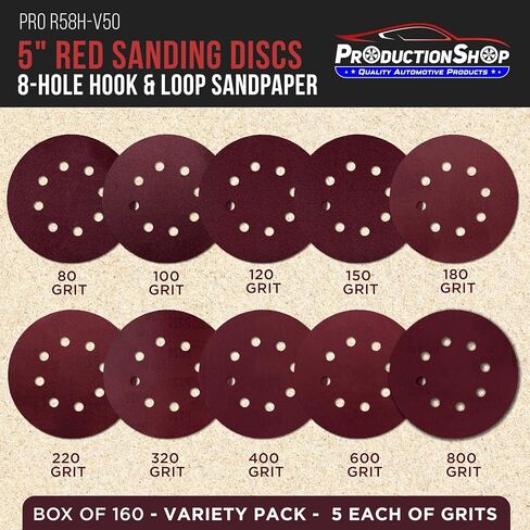 Premium 5" Red 8-Hole Pattern 400 Grit Sanding Discs, Box of 50 - Dustless Hook & Loop Backing Sandpaper for Random Orbital Sanders, Extra-Fine-Cut Abrasive - Woodworking, Auto Paint in Saudi Arabia