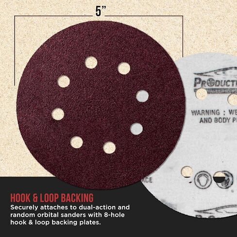 Premium 5" Red 8-Hole Pattern 400 Grit Sanding Discs, Box of 50 - Dustless Hook & Loop Backing Sandpaper for Random Orbital Sanders, Extra-Fine-Cut Abrasive - Woodworking, Auto Paint in Saudi Arabia