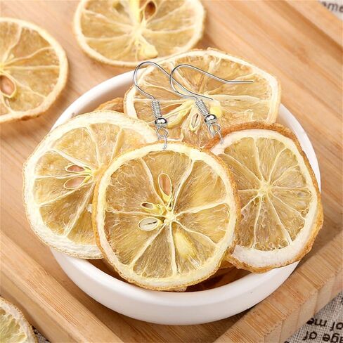 Handmade Real Lemon Earrings for Women Unique Dried Fruit Earrings Pressed Lemon Natural Earrings Cute Summer Orange Fruit Jewelry Birthday Gift (Lemon) in Saudi Arabia