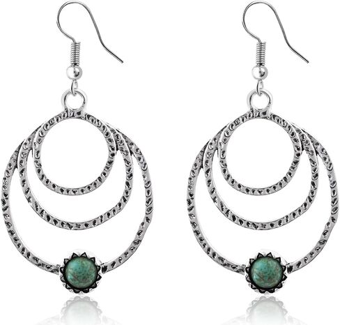 أقراط متدلية من الفضة الفيروزية للنساء أقراط جوهرة الميلاد لشهر ديسمبر مجوهرات فيروزية أقراط بوهو مضادة للحساسية للأذنين الحساسة in Kuwait