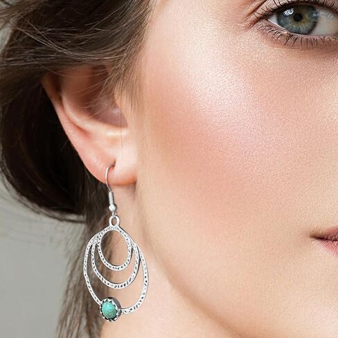 أقراط متدلية من الفضة الفيروزية للنساء أقراط جوهرة الميلاد لشهر ديسمبر مجوهرات فيروزية أقراط بوهو مضادة للحساسية للأذنين الحساسة in Kuwait