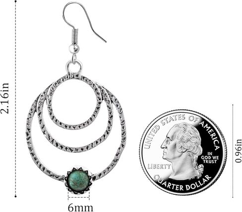 أقراط متدلية من الفضة الفيروزية للنساء أقراط جوهرة الميلاد لشهر ديسمبر مجوهرات فيروزية أقراط بوهو مضادة للحساسية للأذنين الحساسة in Kuwait