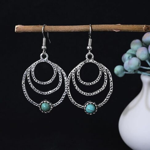 أقراط متدلية من الفضة الفيروزية للنساء أقراط جوهرة الميلاد لشهر ديسمبر مجوهرات فيروزية أقراط بوهو مضادة للحساسية للأذنين الحساسة in Kuwait