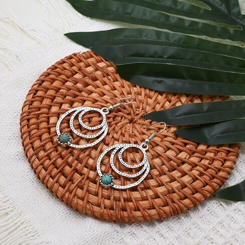 أقراط متدلية من الفضة الفيروزية للنساء أقراط جوهرة الميلاد لشهر ديسمبر مجوهرات فيروزية أقراط بوهو مضادة للحساسية للأذنين الحساسة in Kuwait