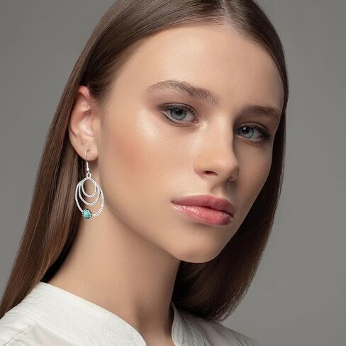 أقراط متدلية من الفضة الفيروزية للنساء أقراط جوهرة الميلاد لشهر ديسمبر مجوهرات فيروزية أقراط بوهو مضادة للحساسية للأذنين الحساسة in Kuwait
