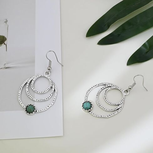 أقراط متدلية من الفضة الفيروزية للنساء أقراط جوهرة الميلاد لشهر ديسمبر مجوهرات فيروزية أقراط بوهو مضادة للحساسية للأذنين الحساسة in Kuwait