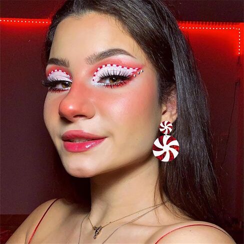 Handmade Christmas Candy Earrings for Women Lightweight Glitter Acrylic Christma Earrings Cute Candy Christmas Earrings for Festival New Year Party (Red Candy) in Saudi Arabia