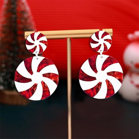 Handmade Christmas Candy Earrings for Women Lightweight Glitter Acrylic Christma Earrings Cute Candy Christmas Earrings for Festival New Year Party (Red Candy) in Saudi Arabia