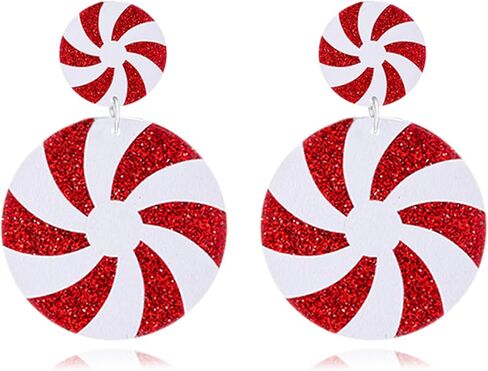 Handmade Christmas Candy Earrings for Women Lightweight Glitter Acrylic Christma Earrings Cute Candy Christmas Earrings for Festival New Year Party (Red Candy) in Saudi Arabia