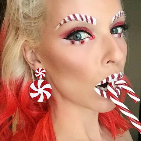 Handmade Christmas Candy Earrings for Women Lightweight Glitter Acrylic Christma Earrings Cute Candy Christmas Earrings for Festival New Year Party (Red Candy) in Saudi Arabia