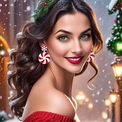Handmade Christmas Candy Earrings for Women Lightweight Glitter Acrylic Christma Earrings Cute Candy Christmas Earrings for Festival New Year Party (Red Candy) in Saudi Arabia