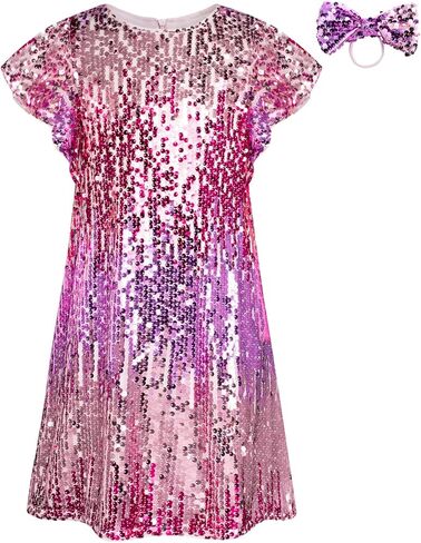 فساتين GRACE KARIN للفتيات ذات الأكمام المرفرفة والترتر للأطفال ورقبة دائرية لامعة وحفلات رسمية مع فيونكة شعر من 5 إلى 12 سنة in Kuwait