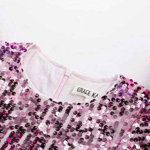 فساتين GRACE KARIN للفتيات ذات الأكمام المرفرفة والترتر للأطفال ورقبة دائرية لامعة وحفلات رسمية مع فيونكة شعر من 5 إلى 12 سنة in Kuwait