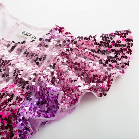 فساتين GRACE KARIN للفتيات ذات الأكمام المرفرفة والترتر للأطفال ورقبة دائرية لامعة وحفلات رسمية مع فيونكة شعر من 5 إلى 12 سنة in Kuwait