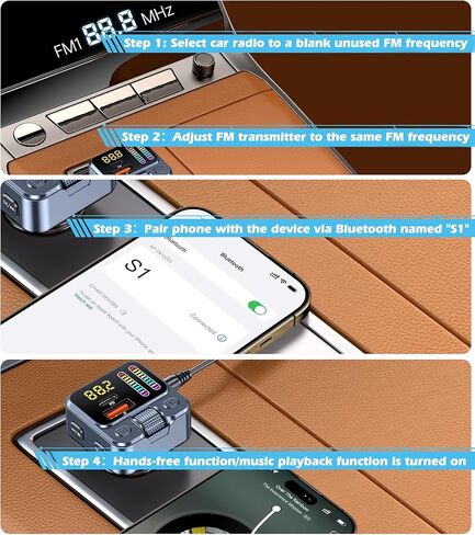 KAIY محول بلوتوث للسيارة جهاز إرسال FM، محول بلوتوث AUX للسيارة بدون استخدام اليدين وموسيقى لاسلكية راديو السيارة بلوتوث HiFi Bass، شاحن سيارة USB 42 وات PD، يدعم محرك USB in Kuwait