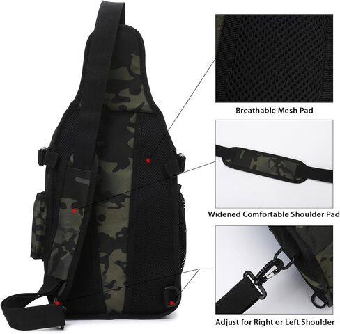 Fishing Backpack, 12L Tackle Storage Sling Bag Lightweight Fishing Sling Pack Tactical Shoulder Backpacks Tool Bags for Fishing with US Flag Patch and Fishing Plier (1 Pack Black Camo) in Saudi Arabia
