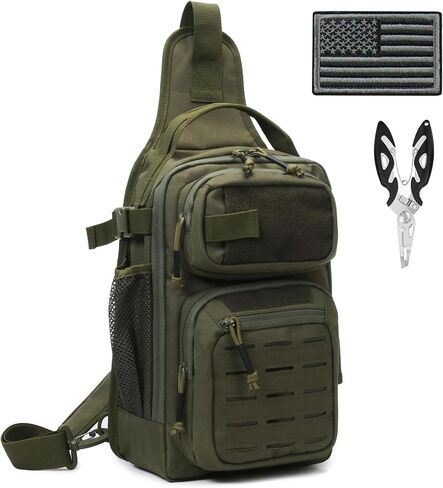 Fishing Backpack, 12L Tackle Storage Sling Bag Lightweight Fishing Sling Pack Tactical Shoulder Backpacks Tool Bags for Fishing with US Flag Patch and Fishing Plier (1 Pack Black Camo) in Saudi Arabia