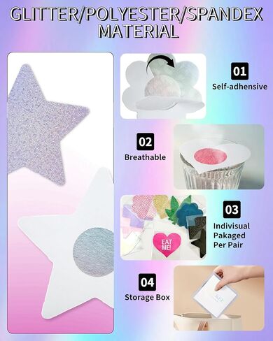 CICKEE Pasties Nipple Covers Pack 15 Pairs, Pasties Bra for Women Nipple Cover Stickers Covering Breast Petal Sticky Boob No Back Bra Pasties Rave - Silver Pink and Purple in Kuwait