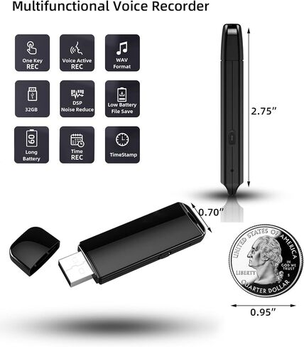 USB Voice Recorder with Playback - 32GB Digital Audio Recorder USB Rechargeable Activated Recorder for Interviews Lectures Meetings Memos (USB Voice Recorder) in Saudi Arabia