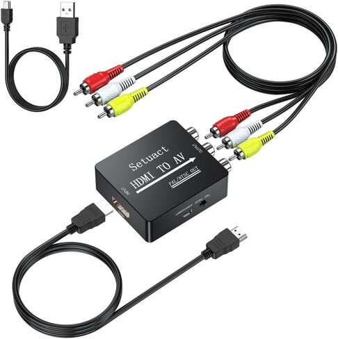 محول HDMI إلى AV، محول HDMI إلى RCA، يدعم PAL/NTSC لتلفزيون Apple، Roku، Fire Stick، Blu-ray، مشغل DVD، تلفزيون قديم، جهاز عرض، (مع كابلات RCA وHDMI ذكر) in Saudi Arabia