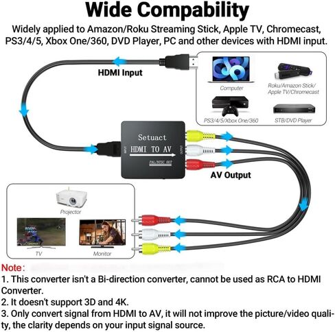 محول HDMI إلى AV، محول HDMI إلى RCA، يدعم PAL/NTSC لتلفزيون Apple، Roku، Fire Stick، Blu-ray، مشغل DVD، تلفزيون قديم، جهاز عرض، (مع كابلات RCA وHDMI ذكر) in Saudi Arabia