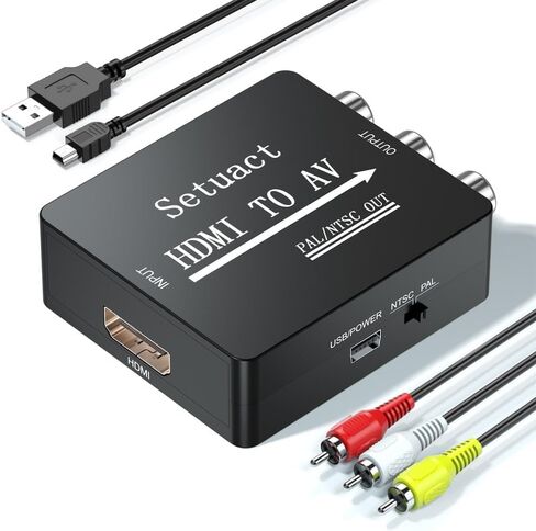 محول HDMI إلى AV، محول HDMI إلى RCA، يدعم PAL/NTSC لتلفزيون Apple، Roku، Fire Stick، Blu-ray، مشغل DVD، تلفزيون قديم، جهاز عرض، (مع كابلات RCA وHDMI ذكر) in Saudi Arabia