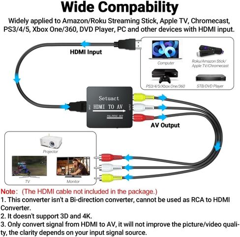 محول HDMI إلى AV، محول HDMI إلى RCA، يدعم PAL/NTSC لتلفزيون Apple، Roku، Fire Stick، Blu-ray، مشغل DVD، تلفزيون قديم، جهاز عرض، (مع كابلات RCA وHDMI ذكر) in Saudi Arabia