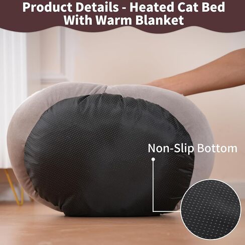 Heated Cat Bed with Hooded Blanket, Heated Cat Beds for Indoor Cats and Small Dogs,Automatic Constant Temperature Control, Anti-Slip Bottom and Machine Washable (20 in) in Saudi Arabia