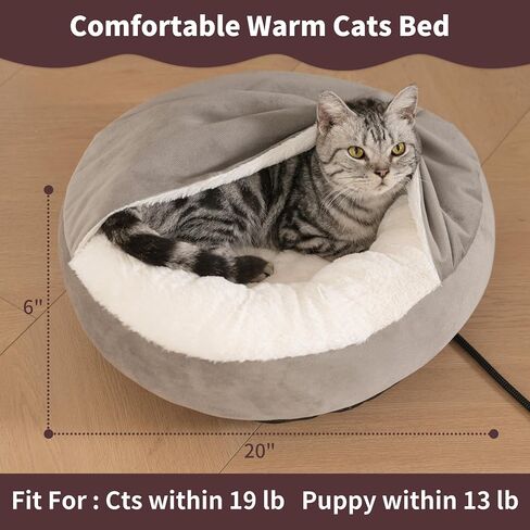 Heated Cat Bed with Hooded Blanket, Heated Cat Beds for Indoor Cats and Small Dogs,Automatic Constant Temperature Control, Anti-Slip Bottom and Machine Washable (20 in) in Saudi Arabia