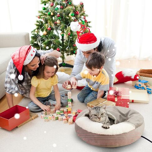 Heated Cat Bed with Hooded Blanket, Heated Cat Beds for Indoor Cats and Small Dogs,Automatic Constant Temperature Control, Anti-Slip Bottom and Machine Washable (20 in) in Saudi Arabia