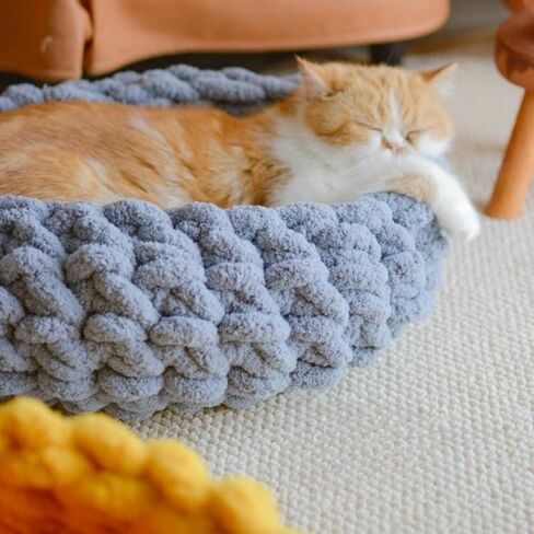 Cat Nest Bed – Premium Handwoven Washable Extra Soft and Warm Indoor House Furniture (Persimmon Yellow,Medium) in Saudi Arabia
